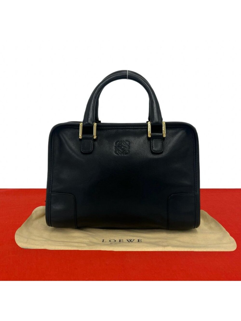 Loewe Amazona Anagram Logo Stamp Leather Mini Boston Bag Tote Black